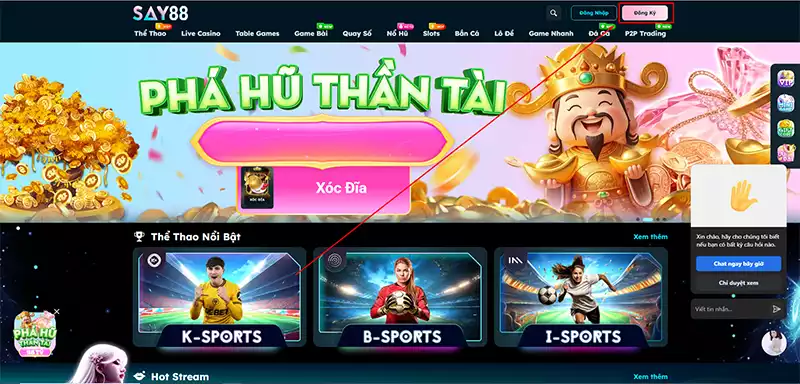 Nhấn vào Đăng ký nằm tại góc phải trên cùng.