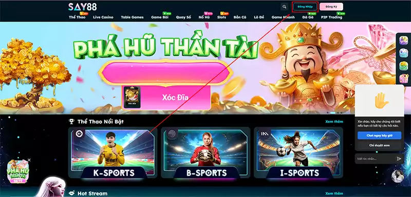 Hướng dẫn đăng nhập SAY88 - Chọn vào mục Đăng Nhập