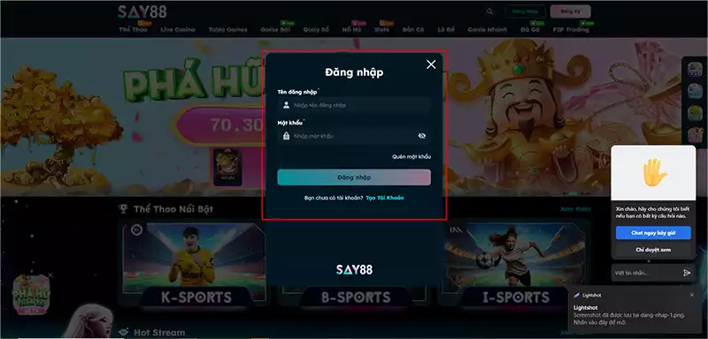 Hướng dẫn đăng nhập SAY88 - Điền đầy đủ thông tin vào Form