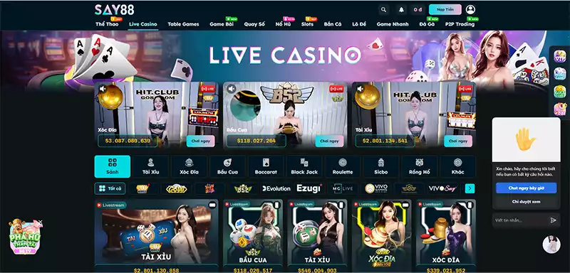 Live Casino SAY88 - Chọn game sòng bạc sở hữu RTP trò chơi hơn 80%