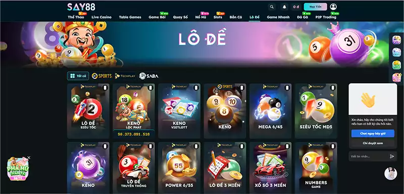 Lô đề SAY88 - Chọn lô đẹp, rinh tiền tỷ lệ 1: 8888 tại SAY88