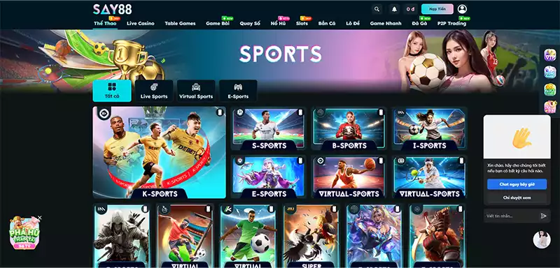 Thể thao SAY88 - Cá độ xanh chín, chốt kèo trực tiếp Odds